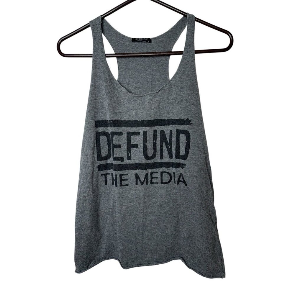 She Show Racer Back Loose Tank Top “Defund The Media” Political Fake News X